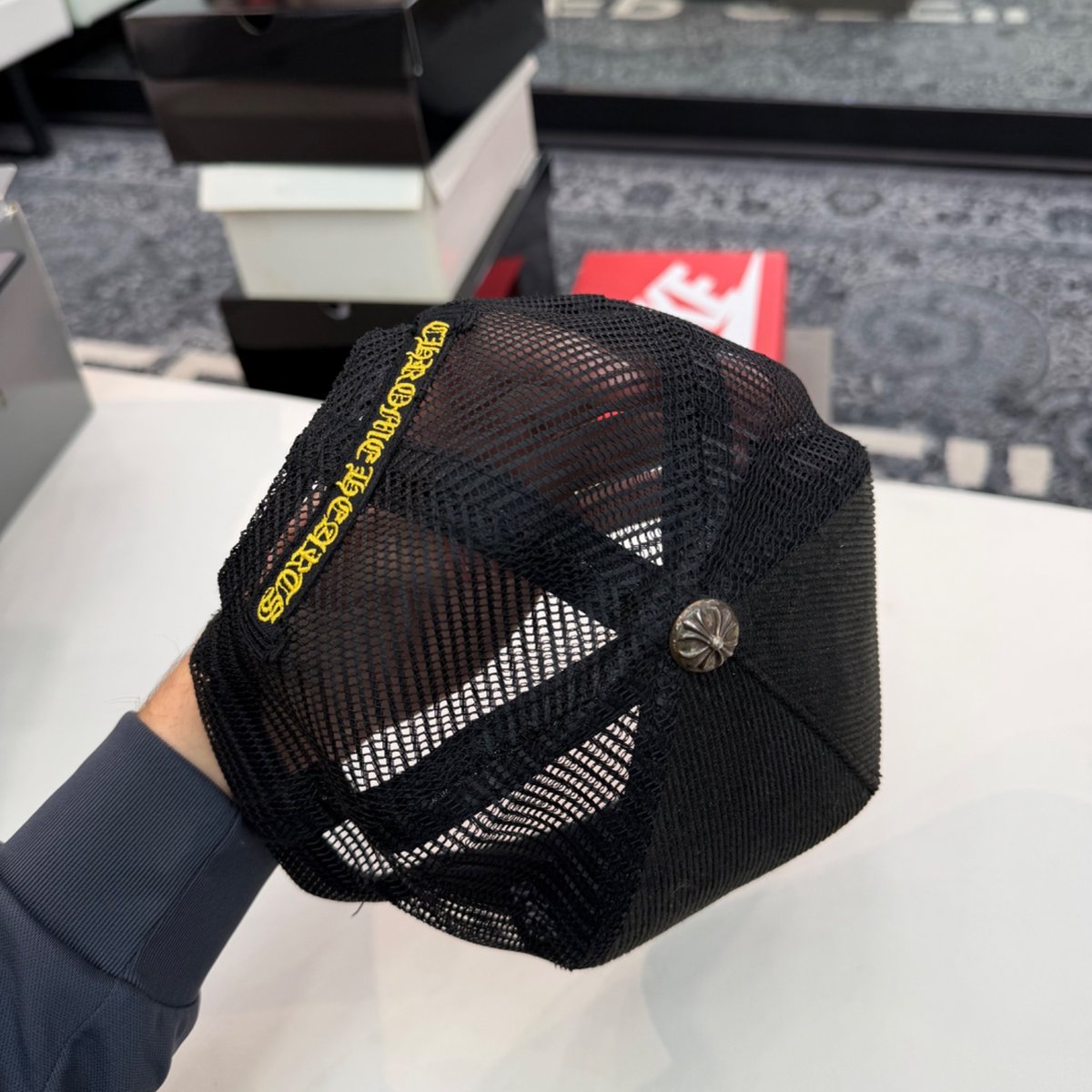 Chrome Hearts CH Hollywood Corduroy Trucker Hat Black/Gold - side