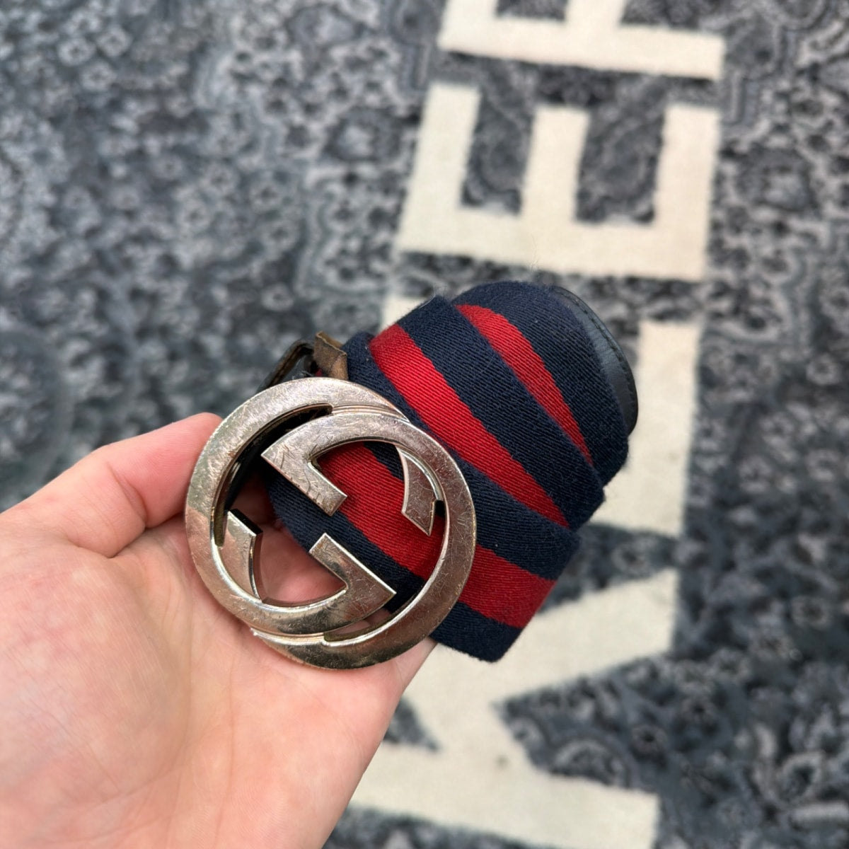 Gucci Web GG Leather Belt Navy Red