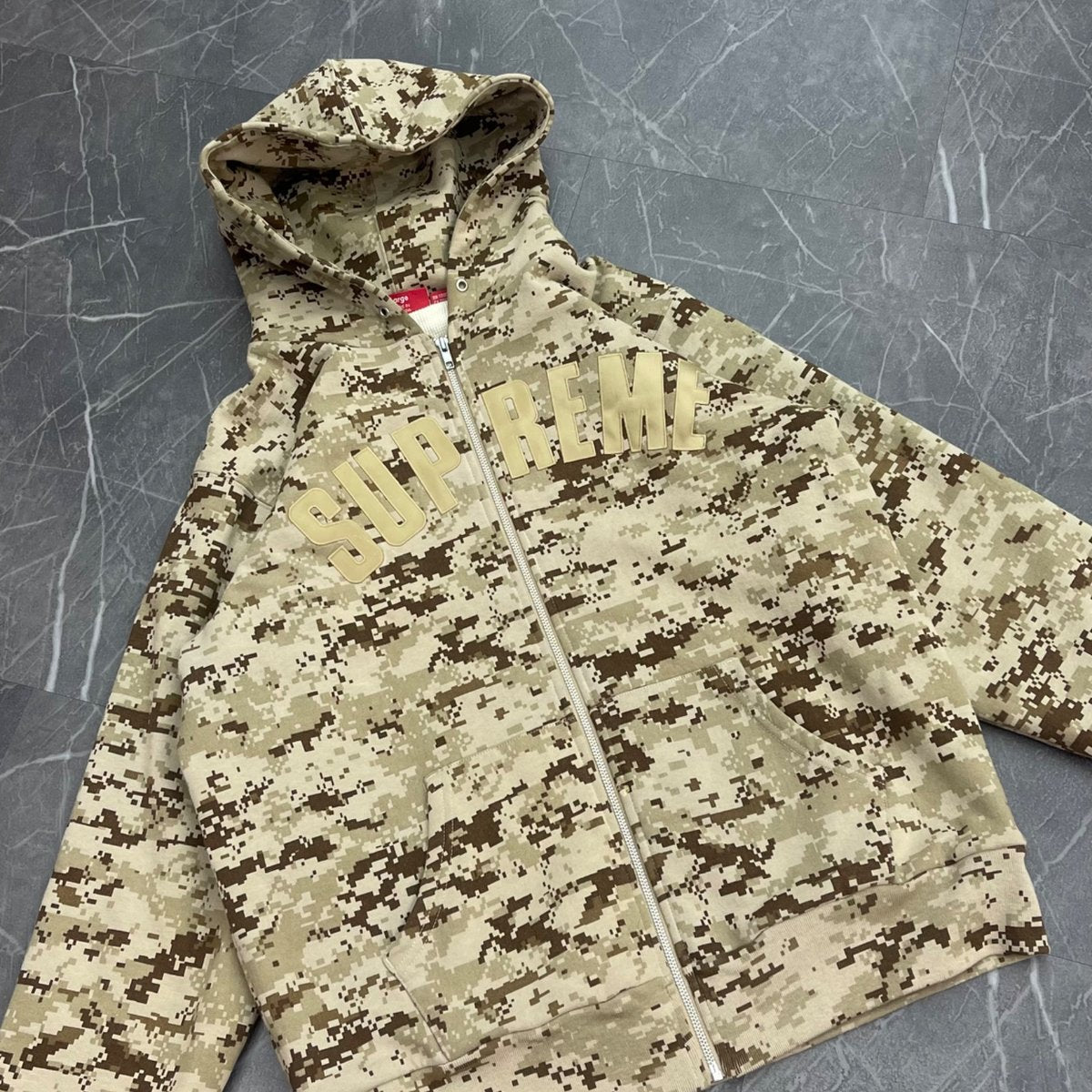 Supreme Arc Logo Thermal Zip Up Sweatshirt Tan Digi Camo (Size L) (Lightly Worn)