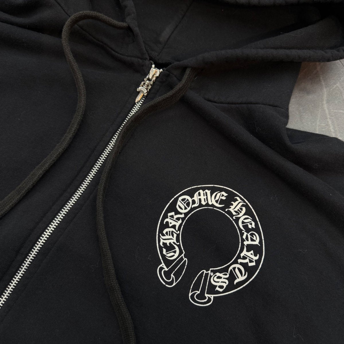 Chrome Hearts Horseshoe Floral Cross Sleeve Zip Up Hoodie Black/White