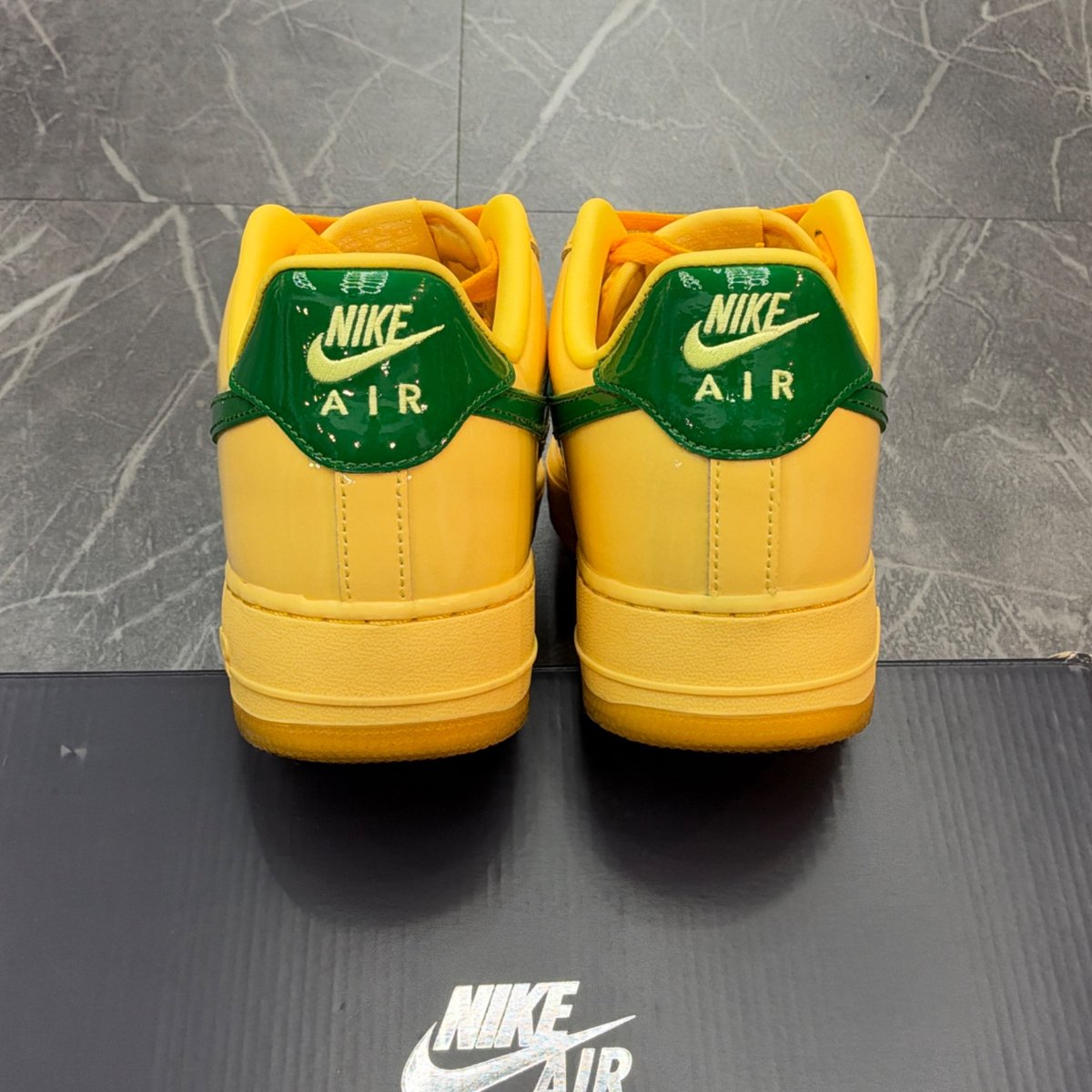 Nike Air Force 1 Low Patent Leather Topaz Gold Pine Green (Size 10) (Lightly Worn)