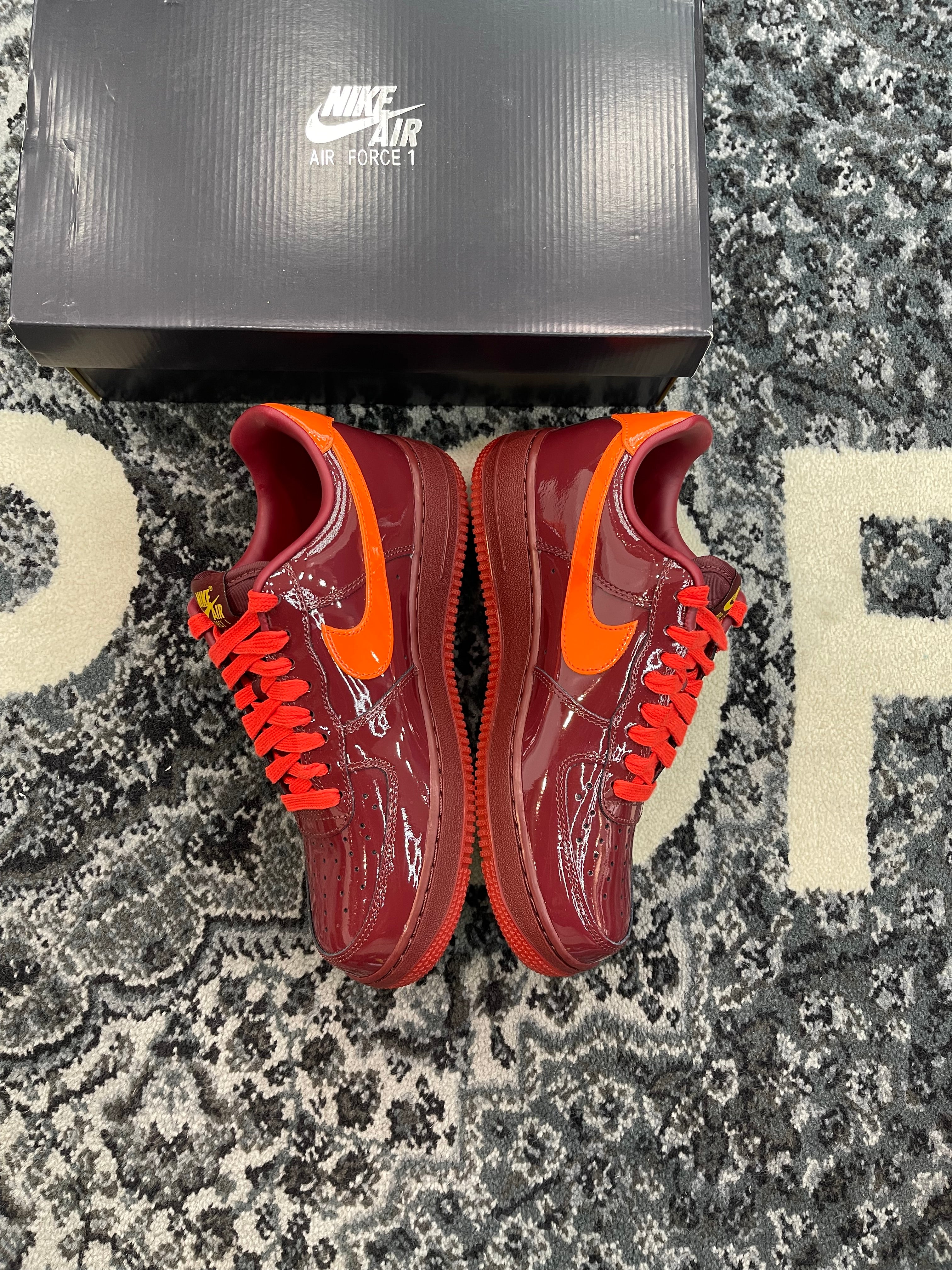 Nike Air Force 1 Low “Patent Leather Dark Team Red Safety Orange”