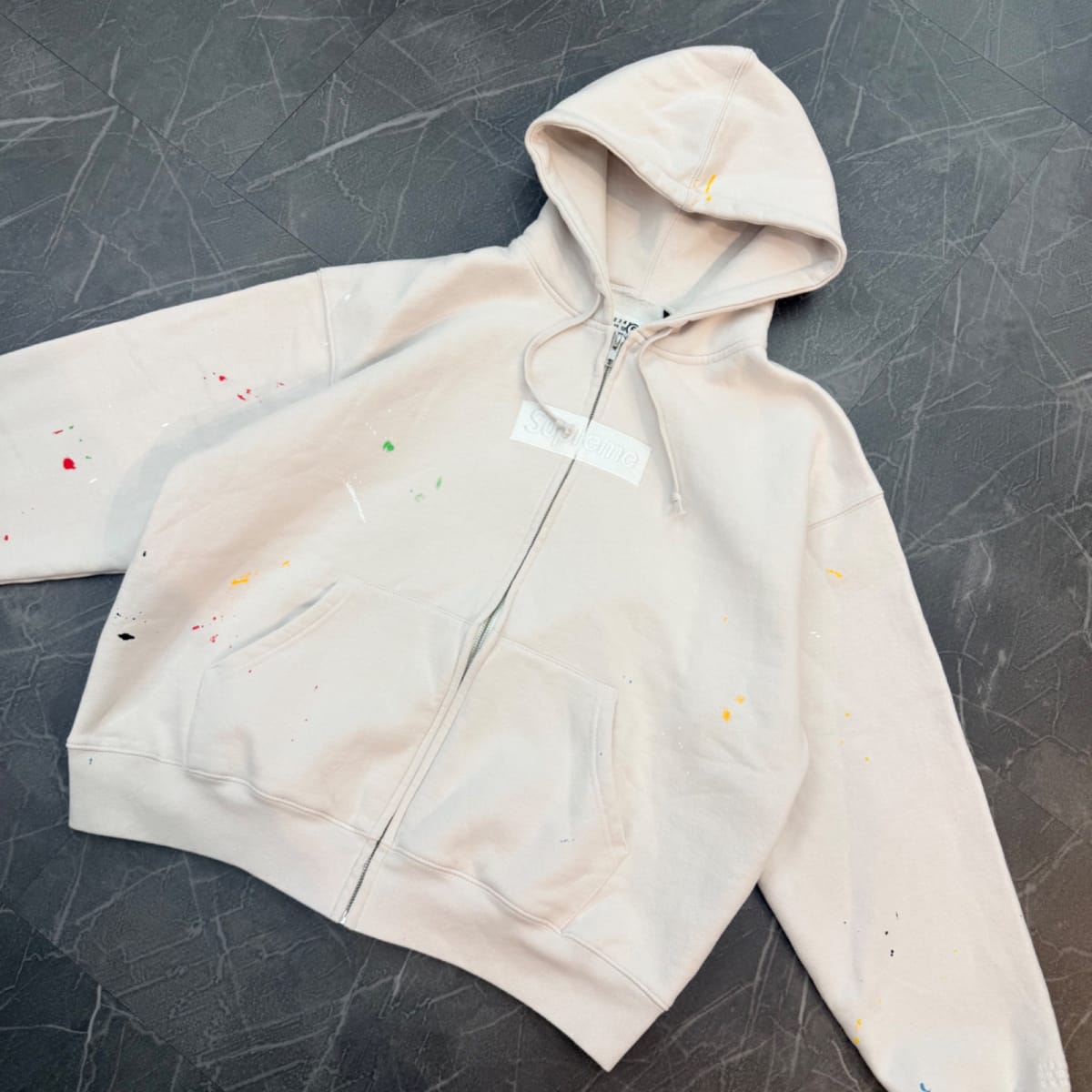 Supreme MM6 Maison Margiela Box Logo Zip Up Hooded Sweatshirt White (Size L) (VNDS)