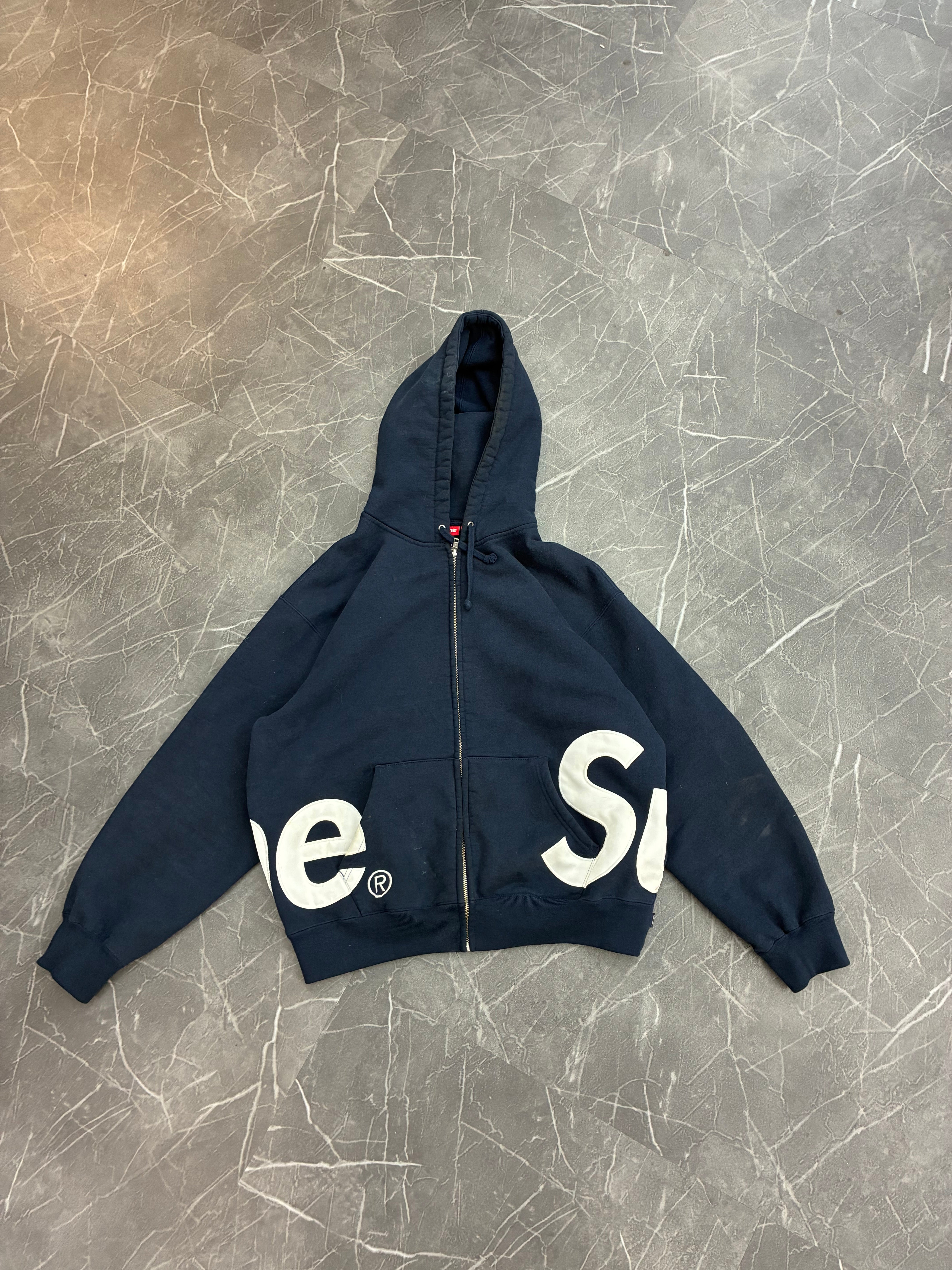 Supreme Big Logo Zip Up Hoodie “Navy”