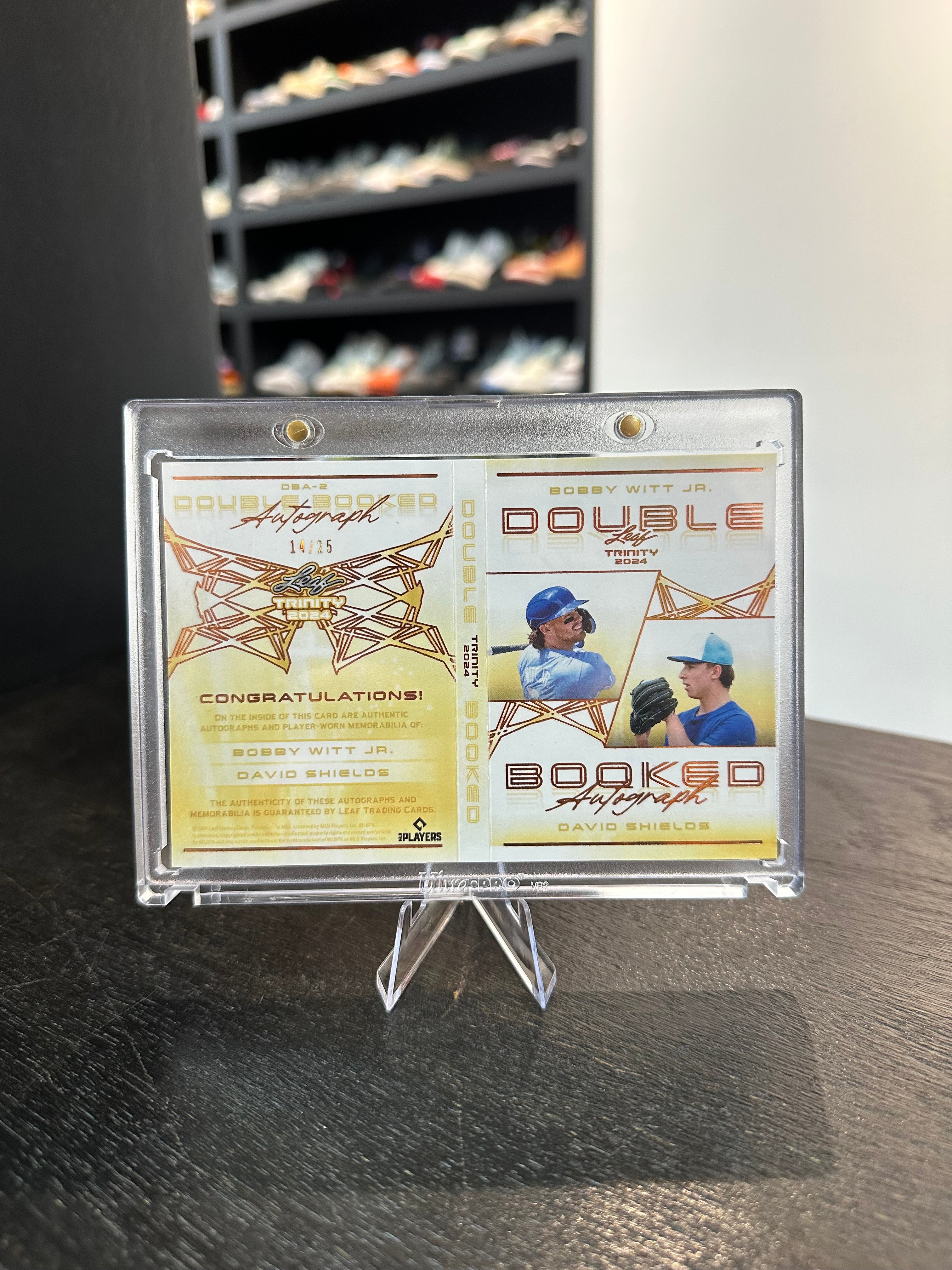 2024 Leaf Trinity Bobby Witt Jr/ David Shields Double Booked Patch Auto /25