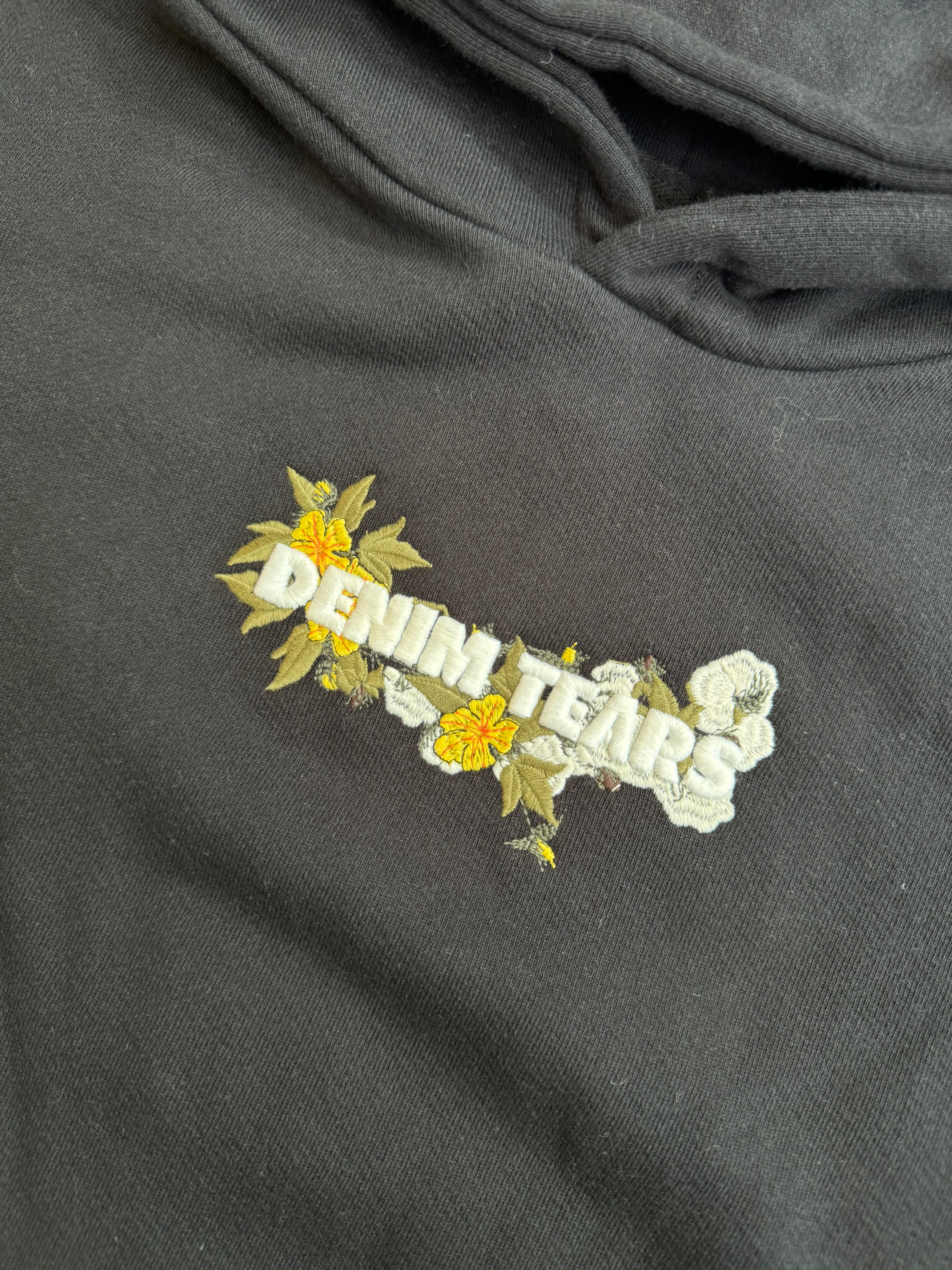 Denim Tears Embroidered Floral Logo Hoodie Black
