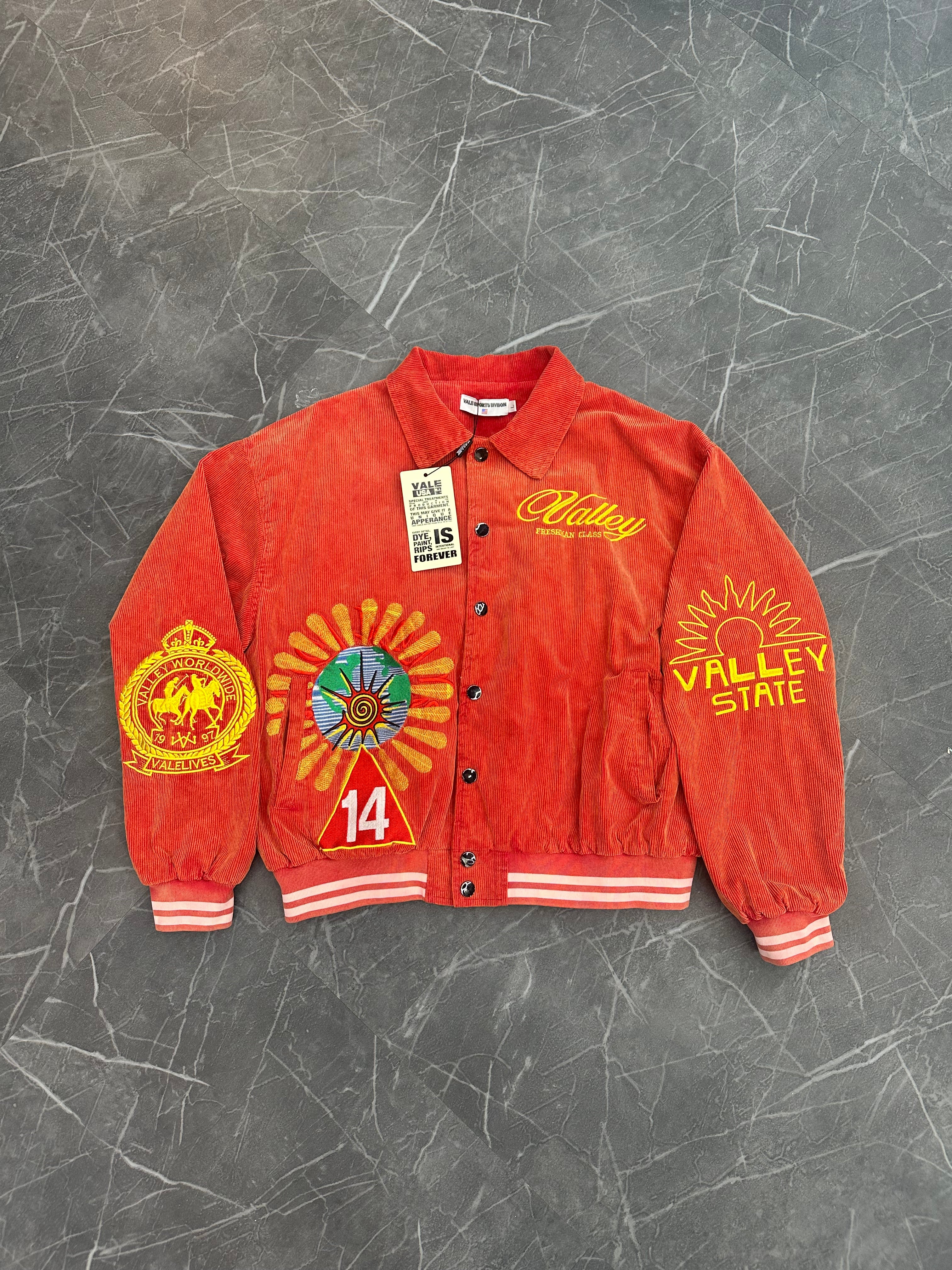 Vale Forever Collage Souvenir Varsity Jacket Orange