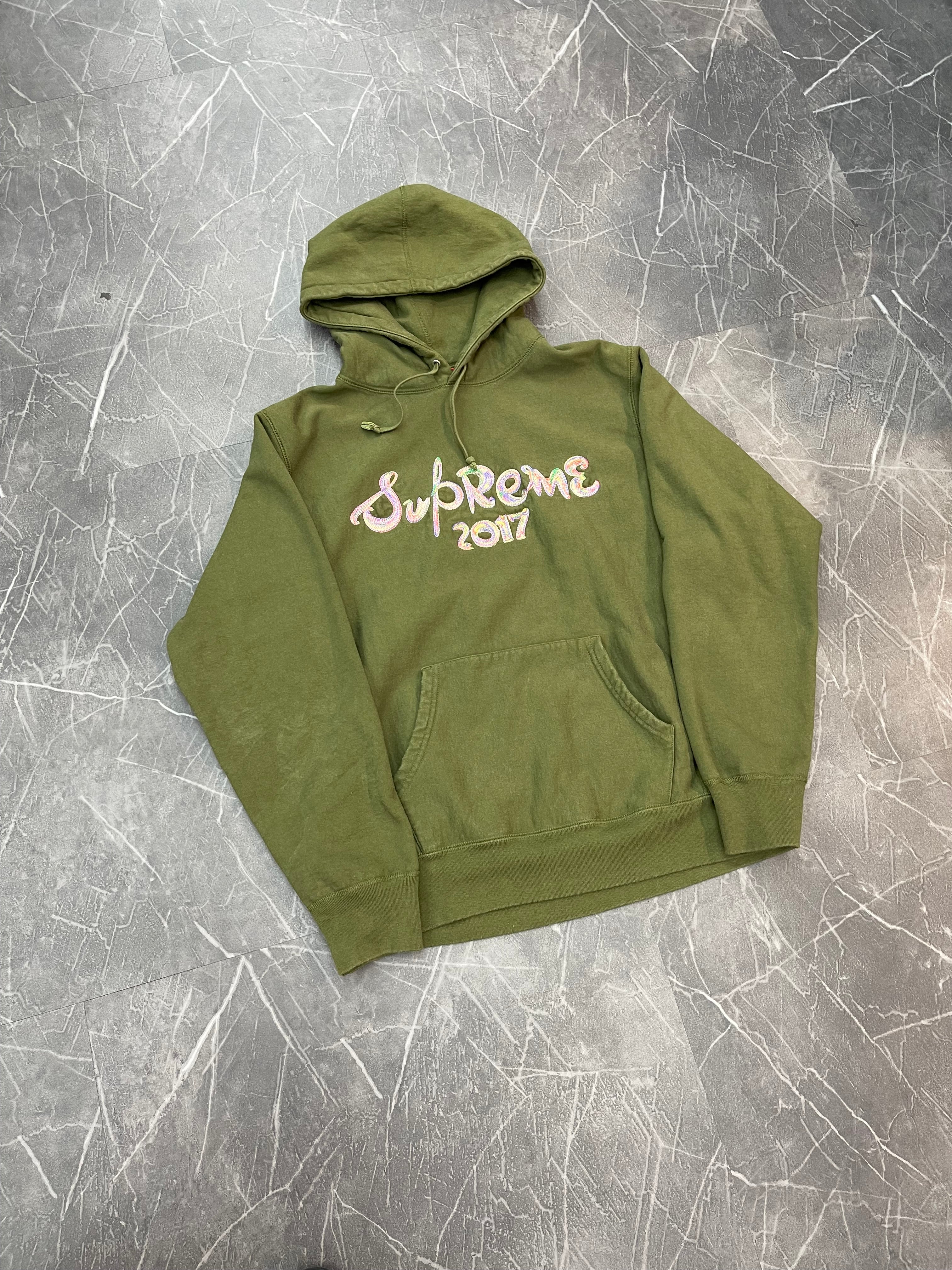 Supreme Brush Logo Hoodie Olive