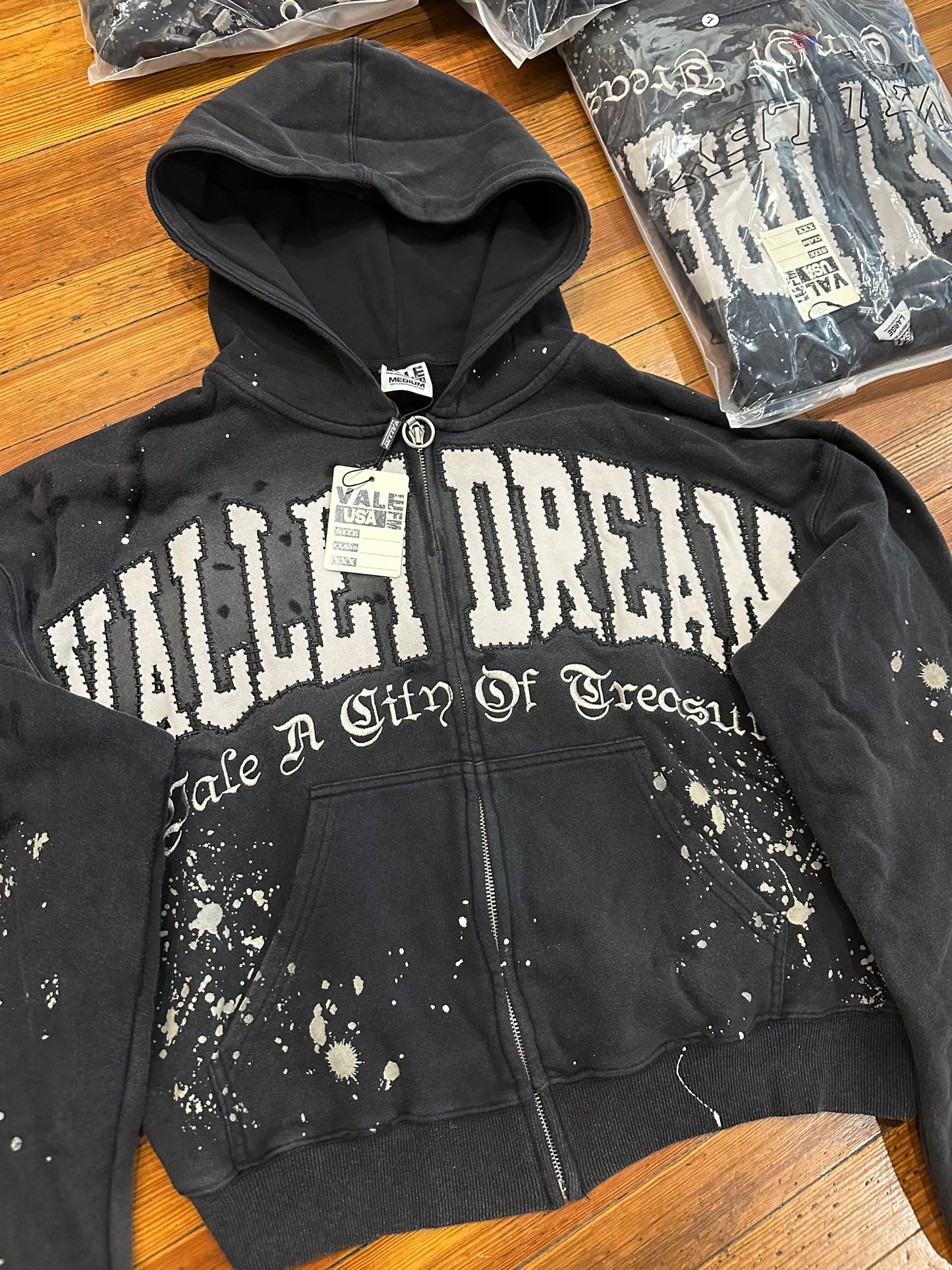 Vale Black Paint Zip Up Hoodie