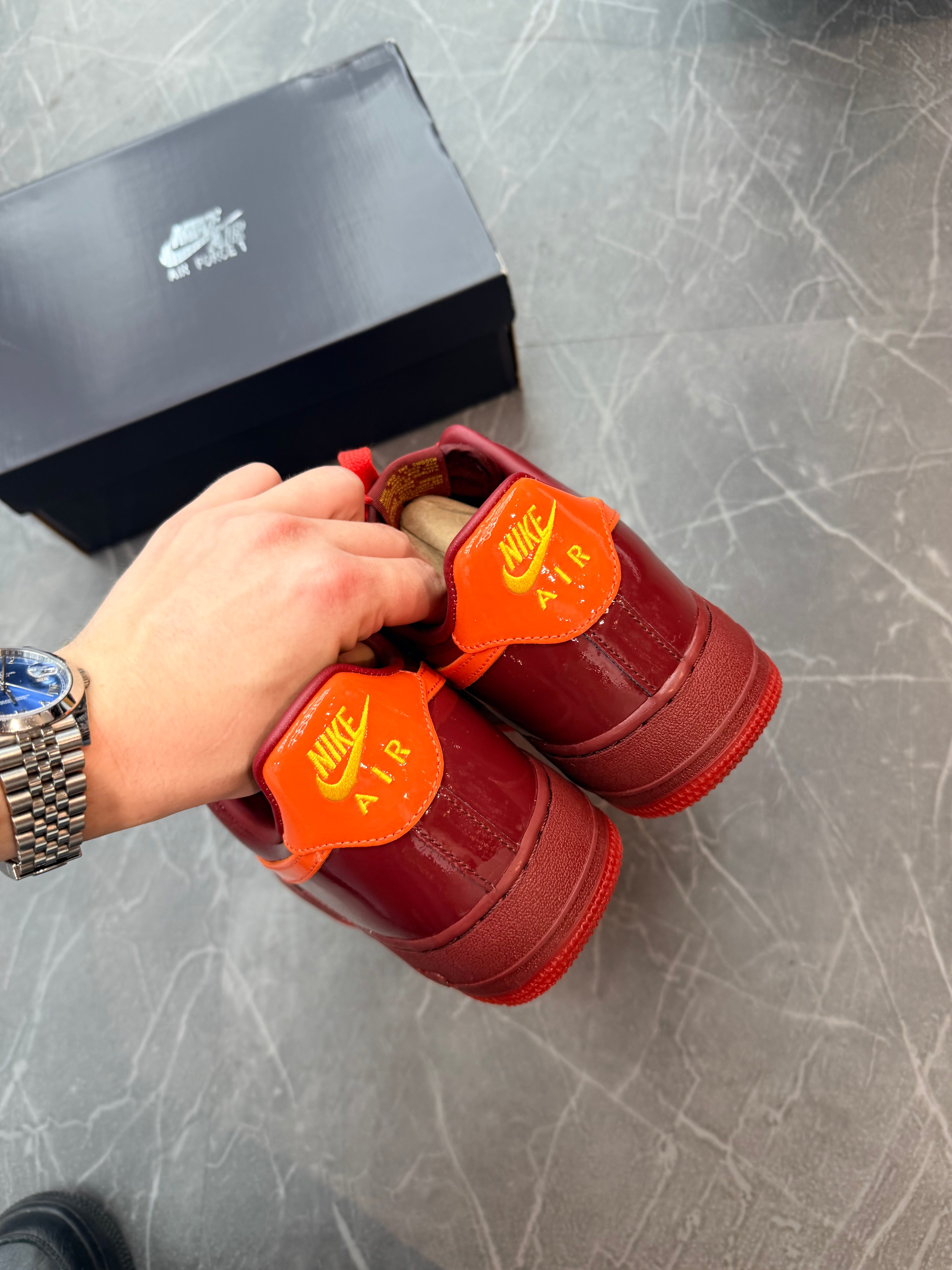 Nike Air Force 1 Low Patent Leather Dark Team Red Safety Orange