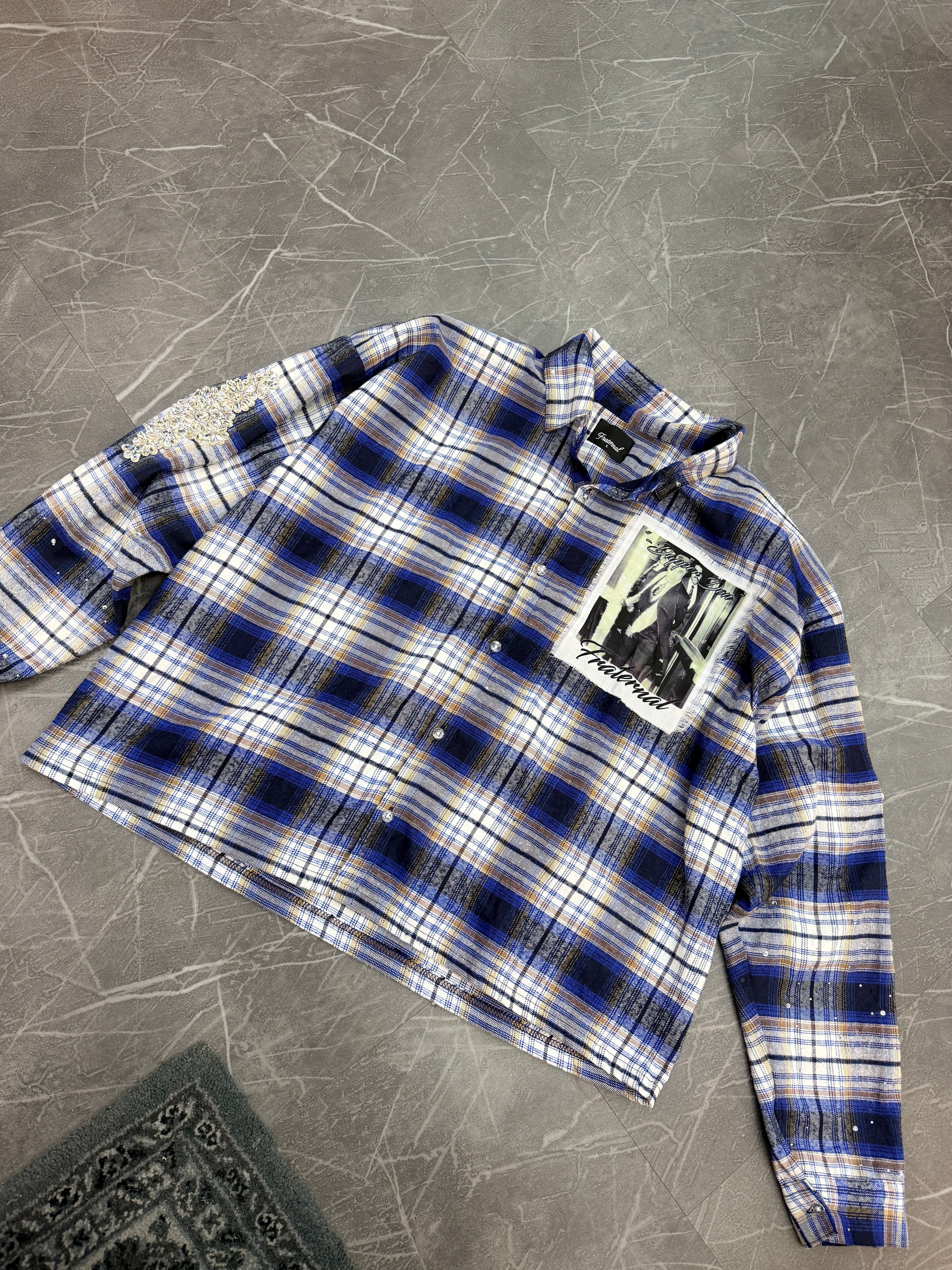 Fraternal Rhinestone Blue Button Up