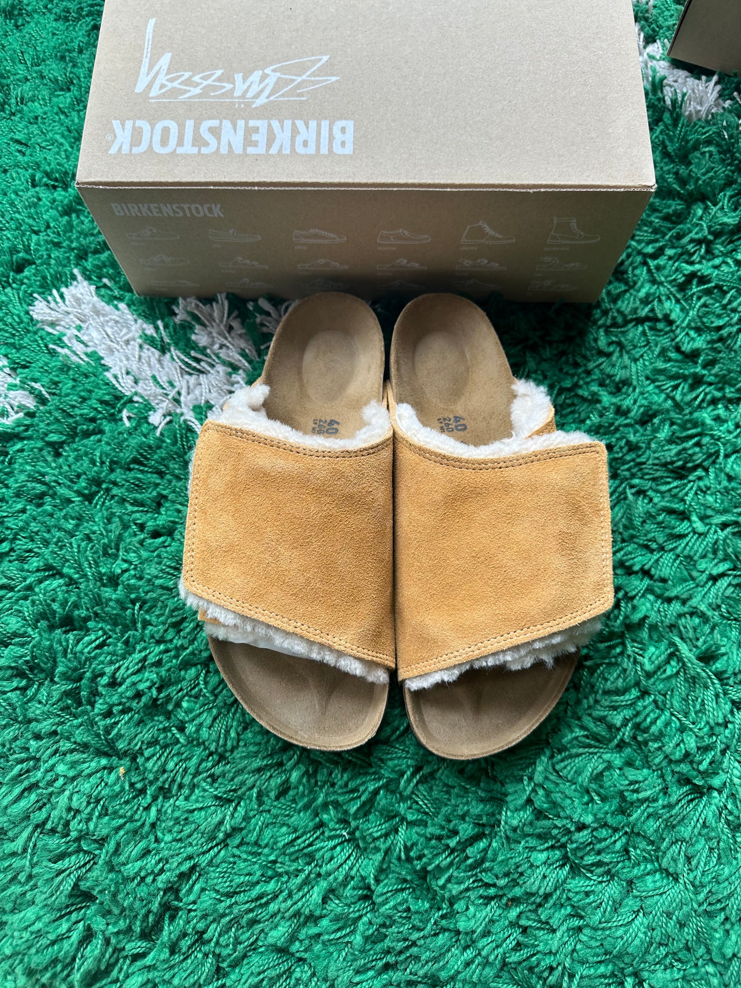 Birkenstock Solana Shearling Slide x Stussy “Caramel”