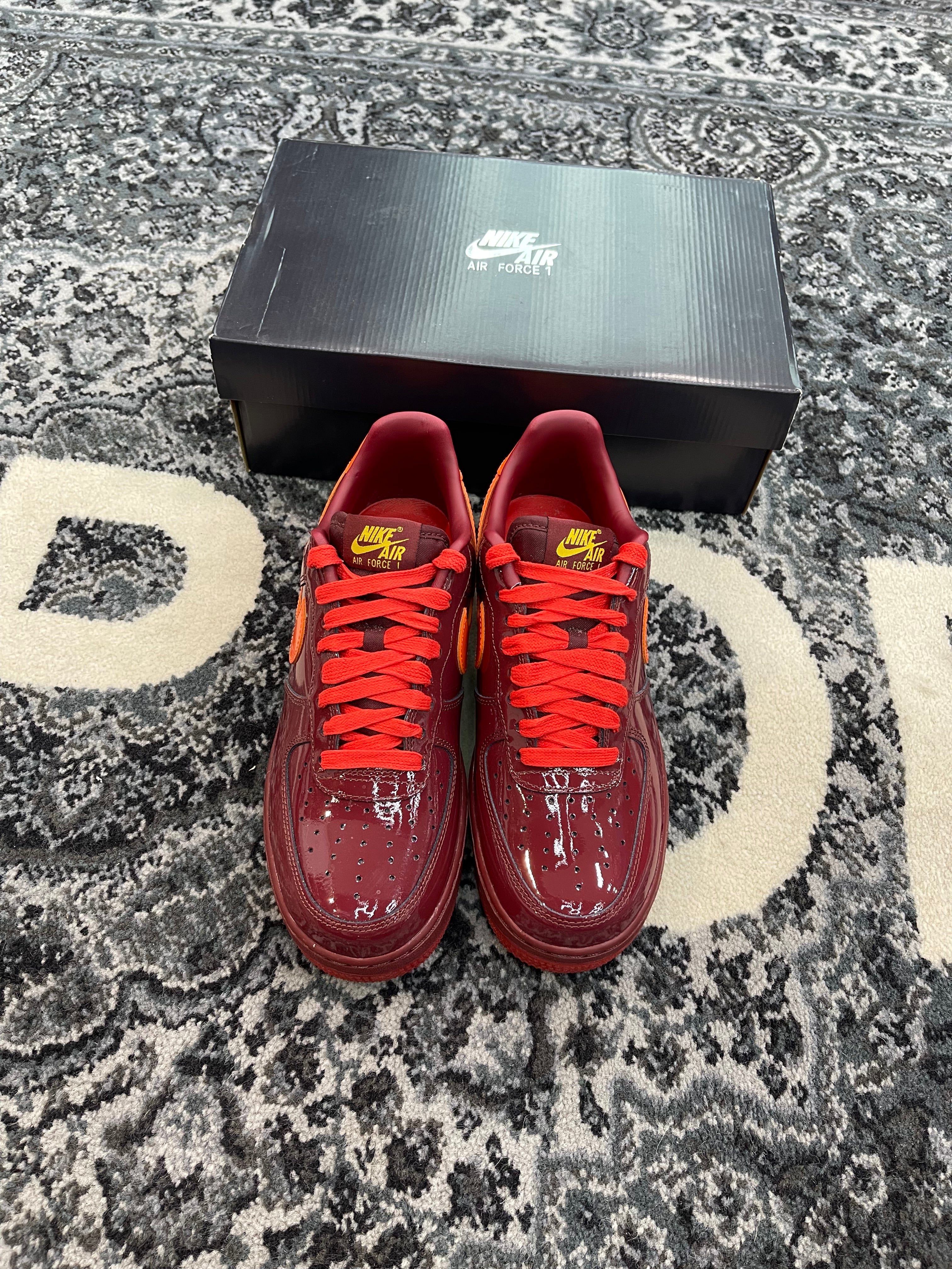 Nike Air Force 1 Low “Patent Leather Dark Team Red Safety Orange”