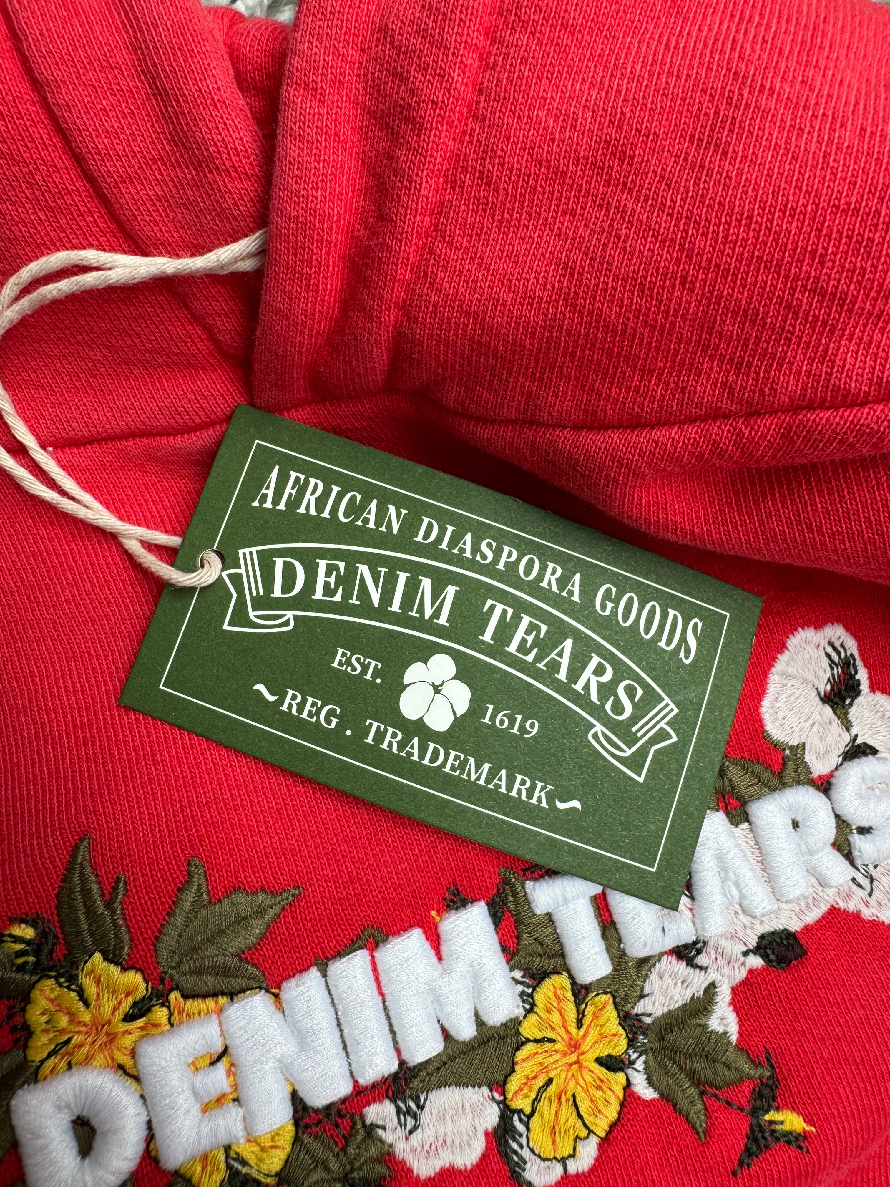 Denim Tears Embroidered Floral Logo Hoodie Red