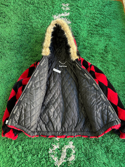 Supreme Diamond Faux Fur Jacket “Red”