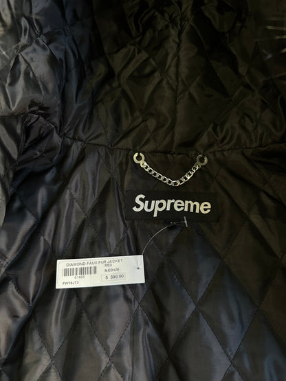 Supreme Diamond Faux Fur Jacket “Red”