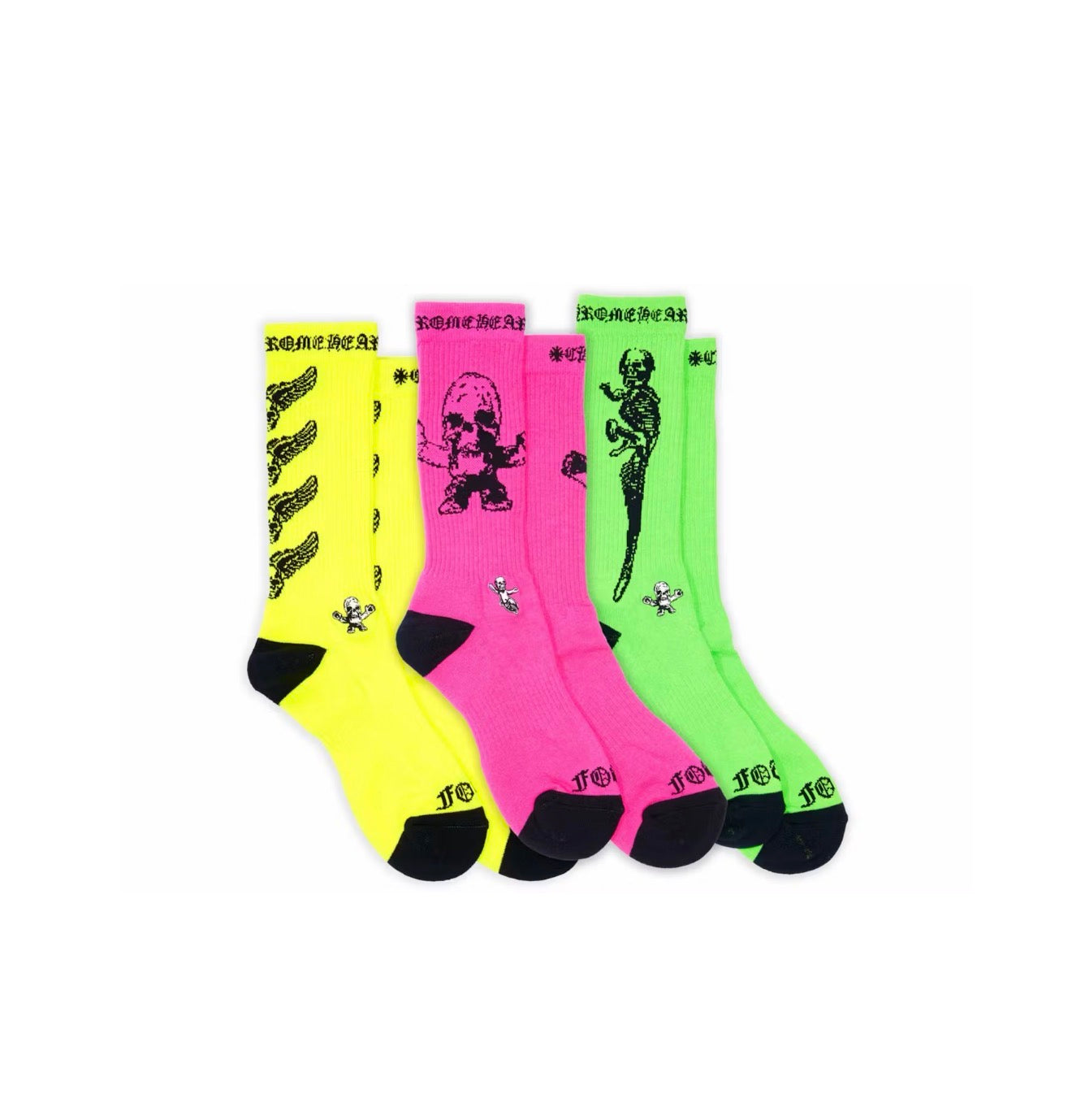 Chrome Hearts Foti Socks Neon Yellow, Neon Pink, Neon Green