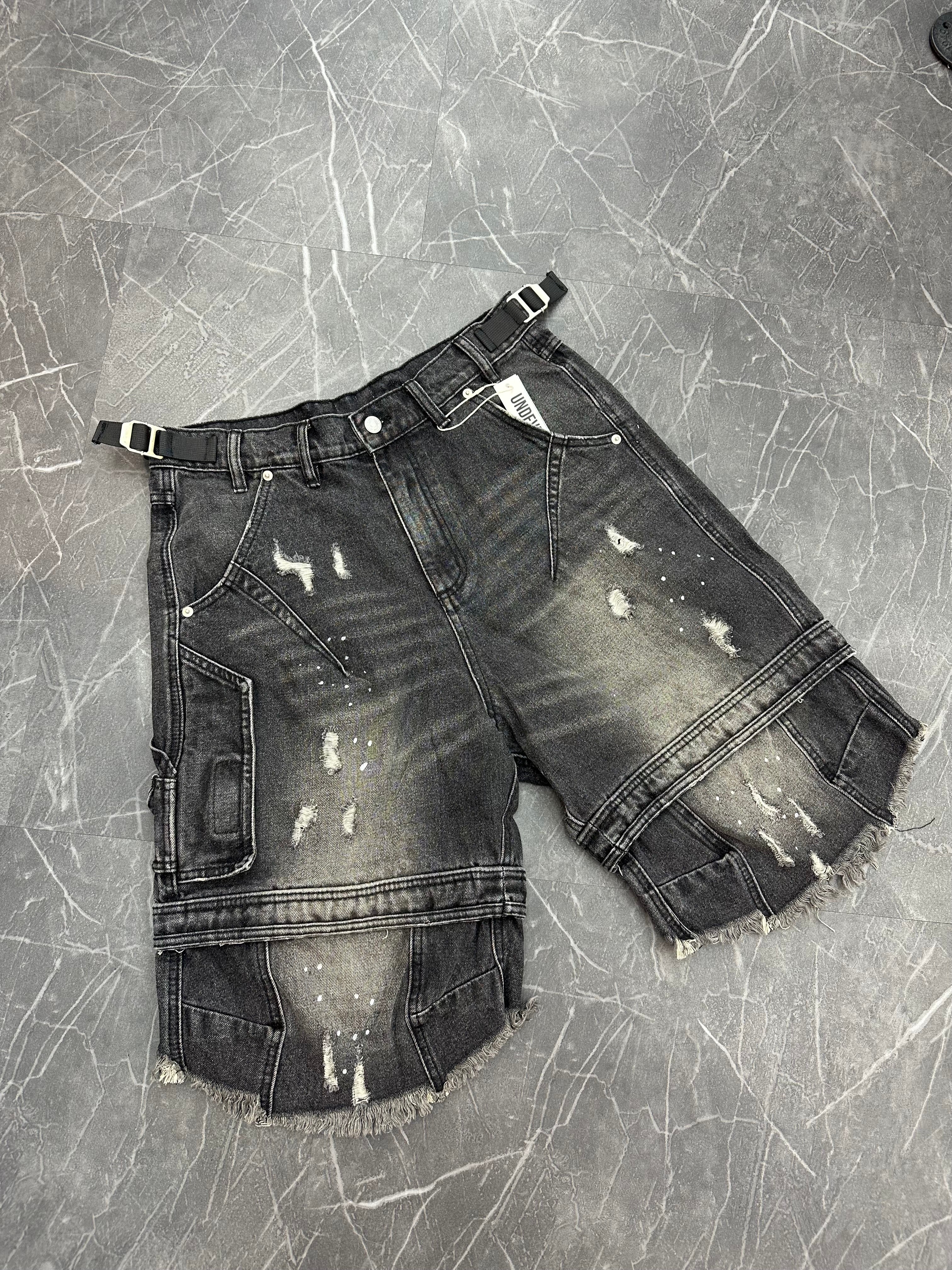 Undeveloped Noir Distressed Cargo Shorts Black