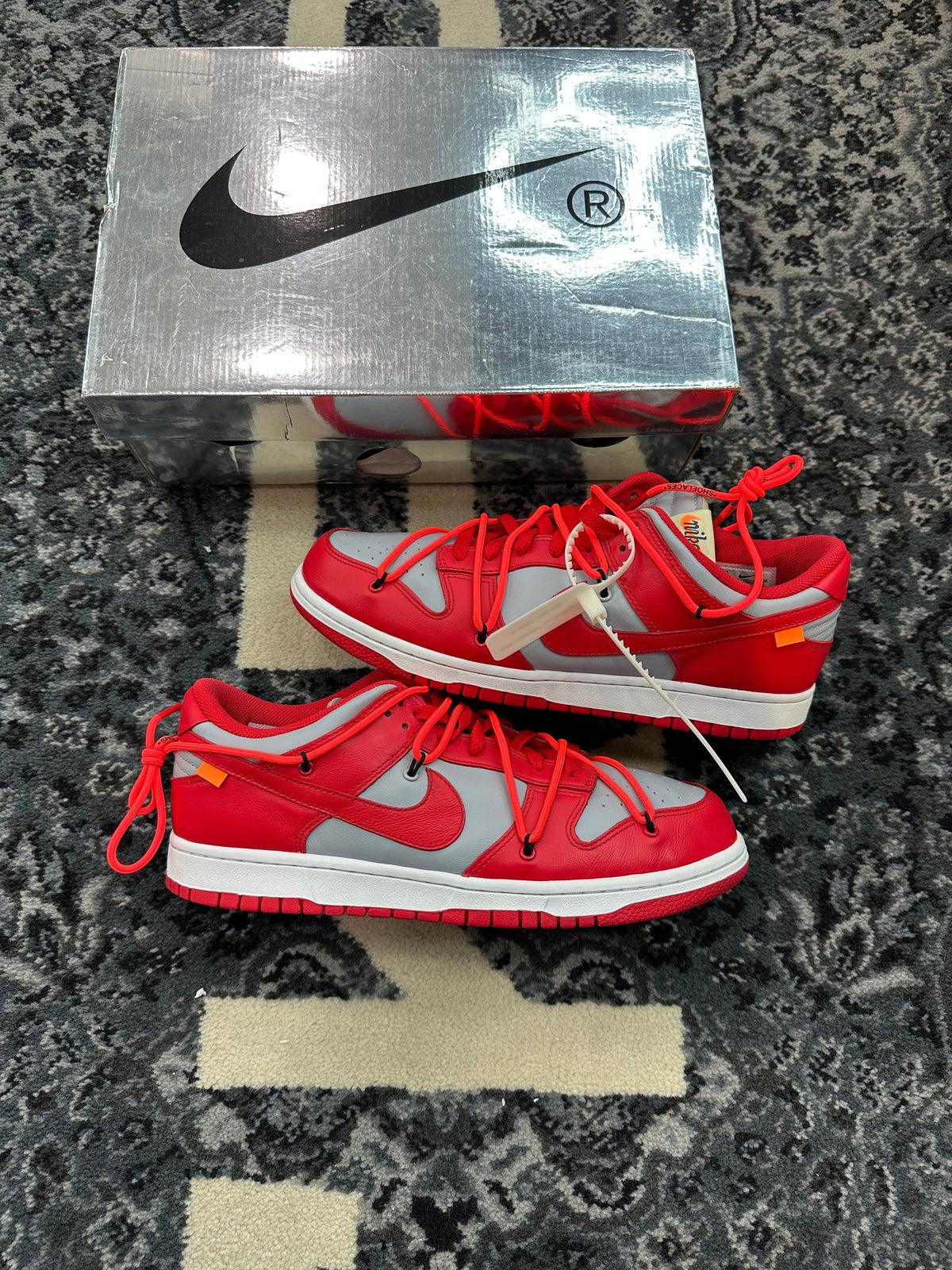 Nike Dunk Low Off White “University Red” (Size 10.5) (Lightly Worn) - Image 1