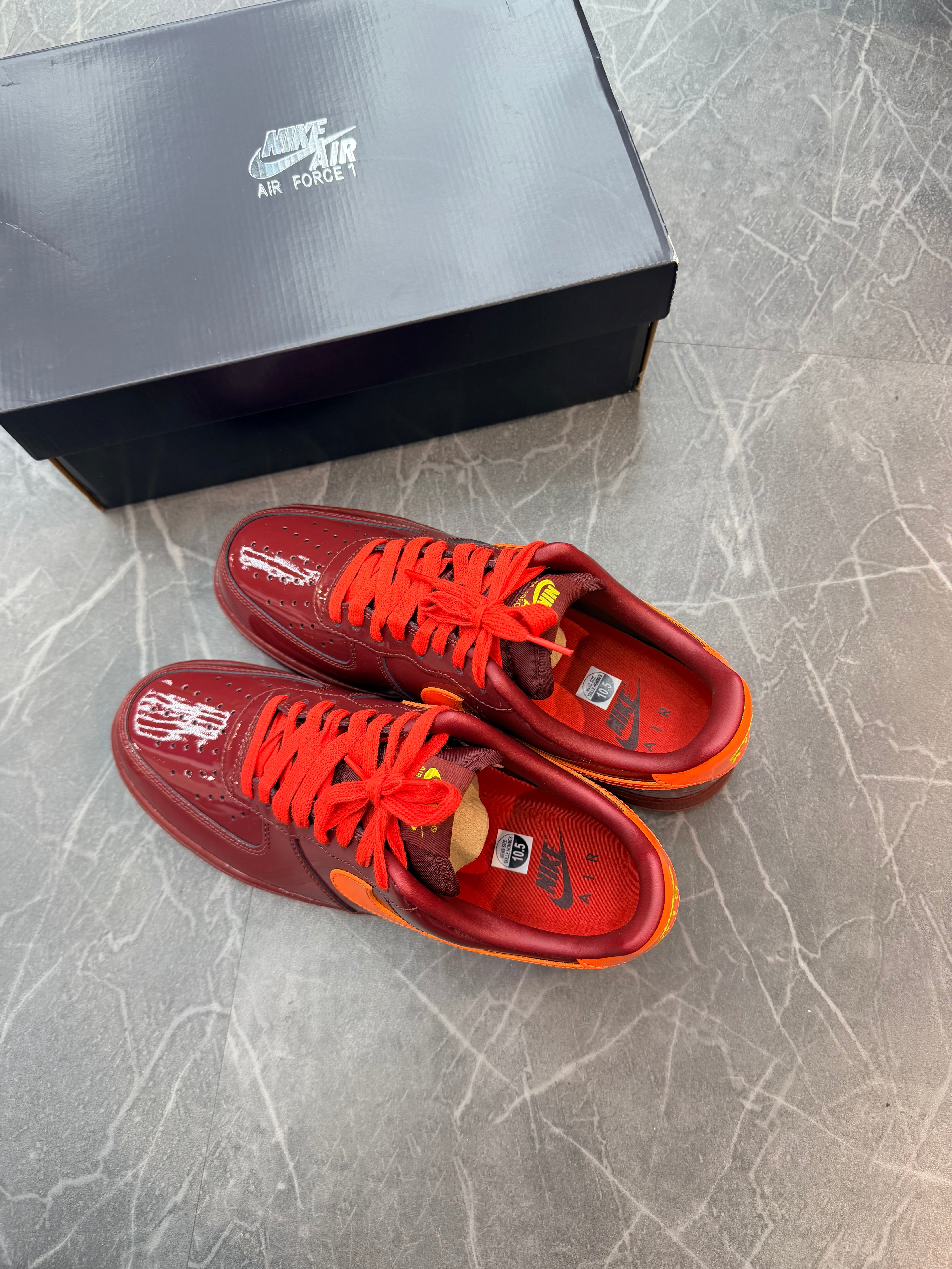 Nike Air Force 1 Low Patent Leather Dark Team Red Safety Orange