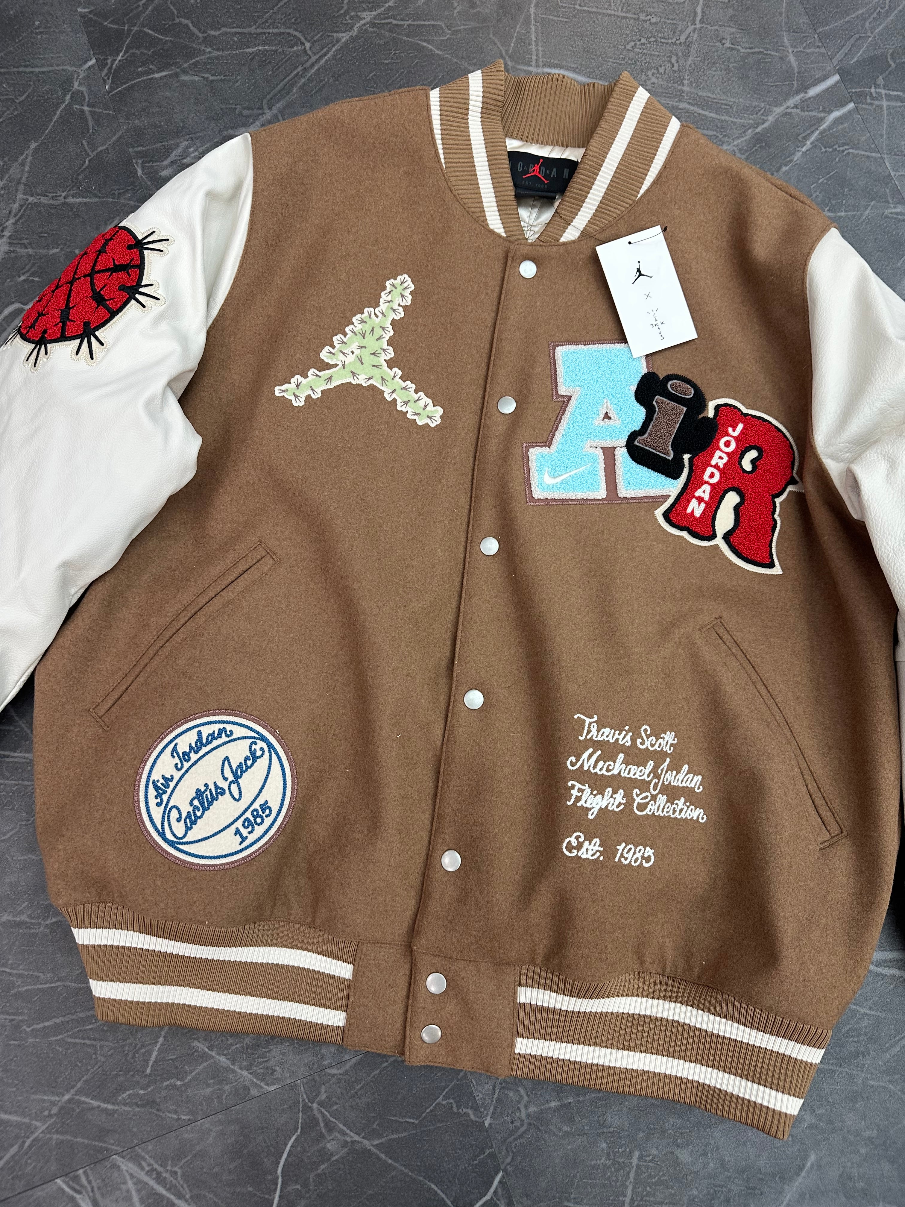 Travis Scott x Jordan Varsity Jacket “Antique Brown”