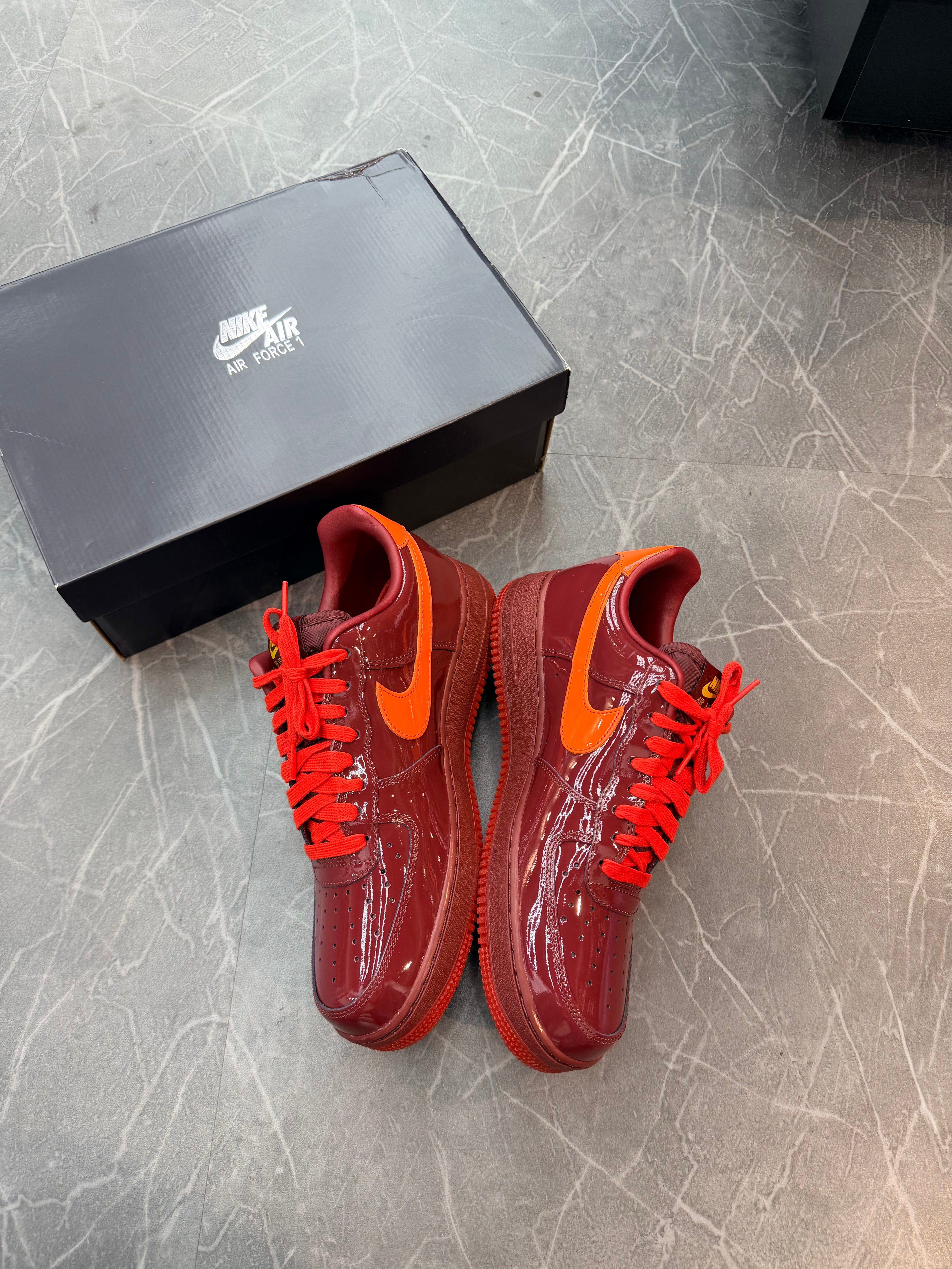 Nike Air Force 1 Low Patent Leather Dark Team Red Safety Orange