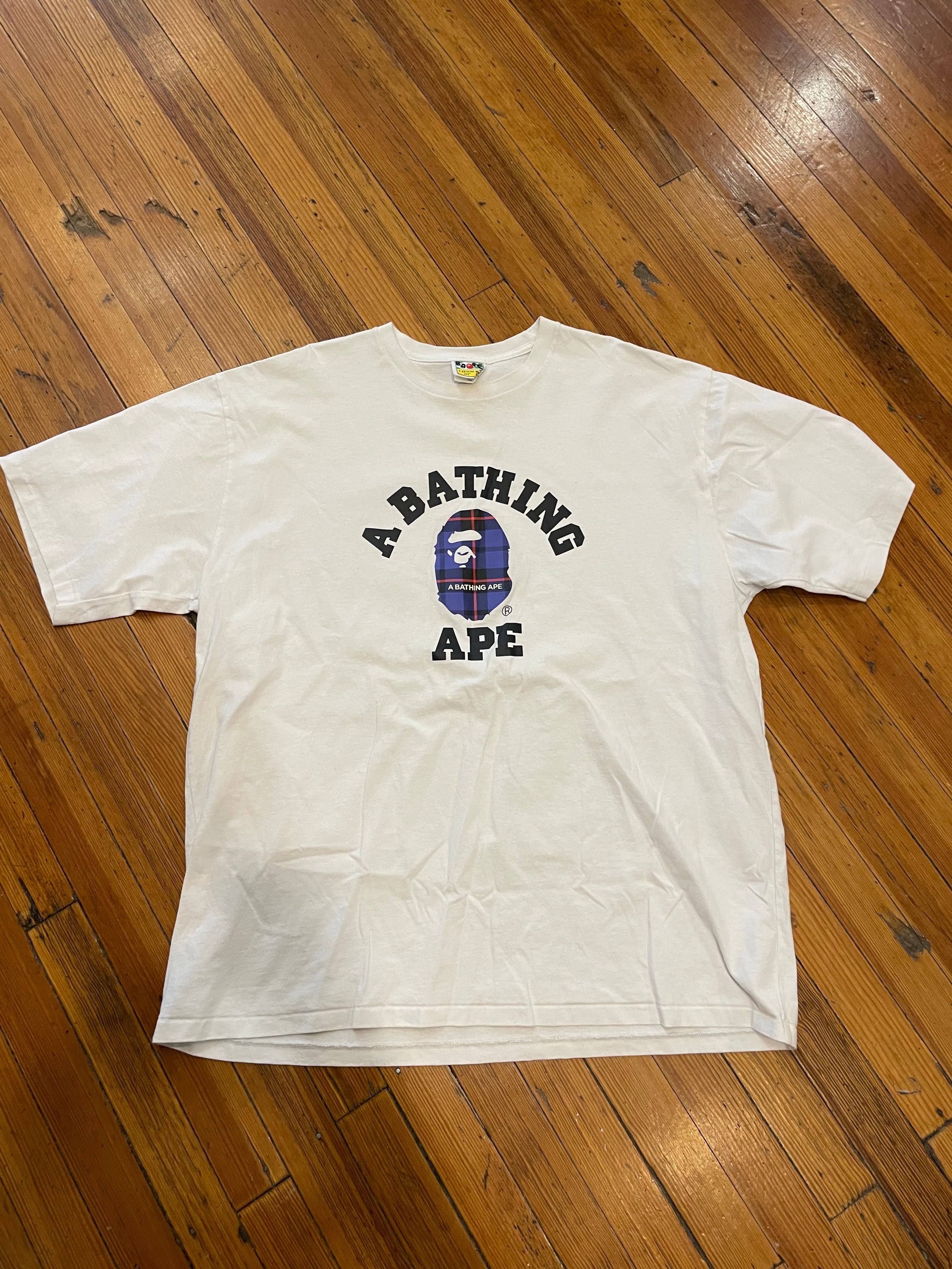 Bape College Tee Blue Plaid “White”