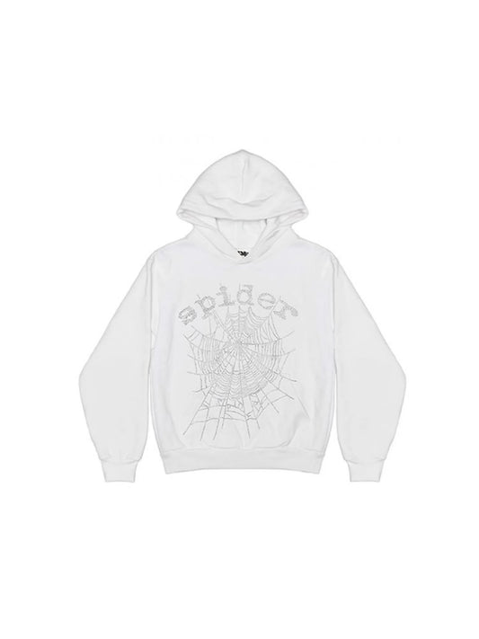 Sp5der Hoodie “White Rhinestone”