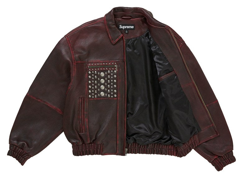 Supreme Multi Studded Leather Jacket Burgundy