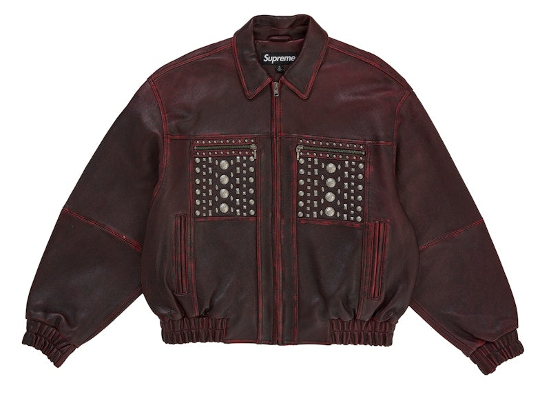 Supreme Multi Studded Leather Jacket Burgundy