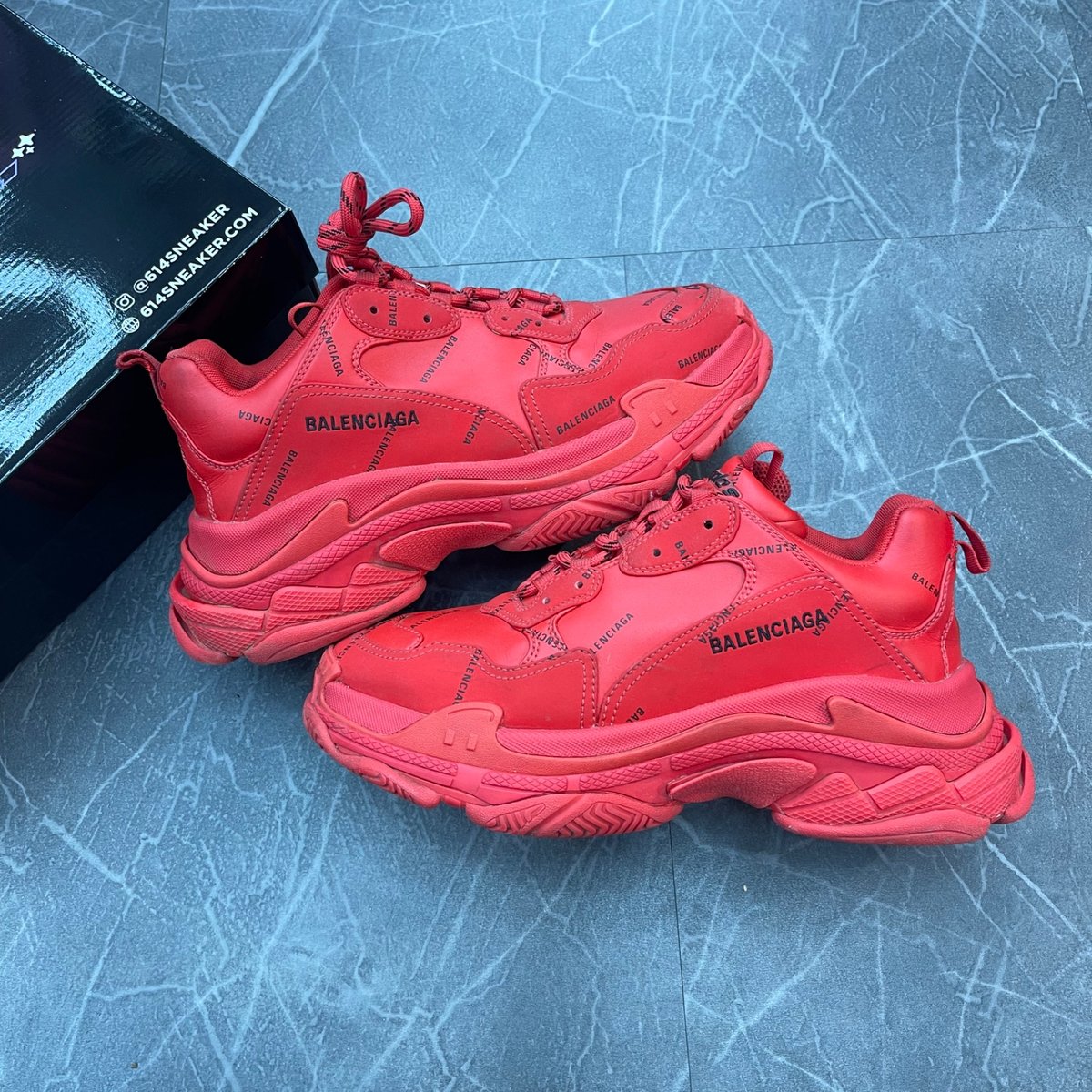Balenciaga Triple S Allover Logo Red (Size 43) (Lightly Worn)