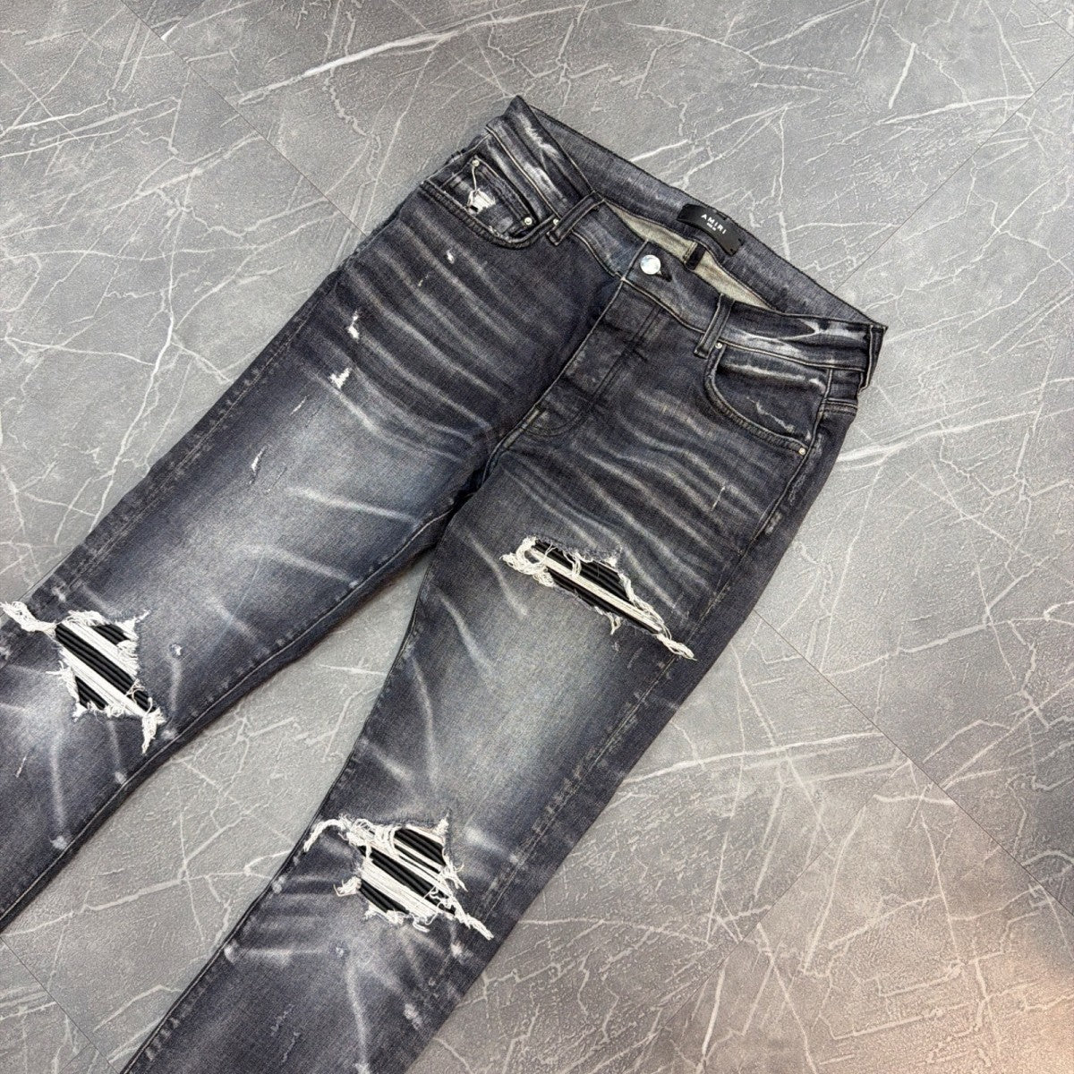 AMIRI Black Ripped Patch Denim - Image 3