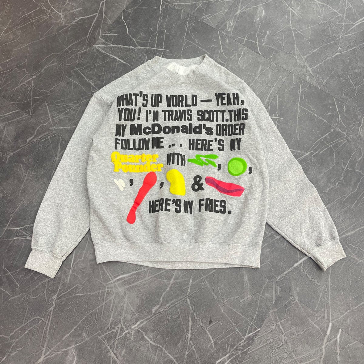 Travis Scott x CPFM 4 CJ Script Crewneck Sweatshirt Grey (Size M) (Lightly Worn)