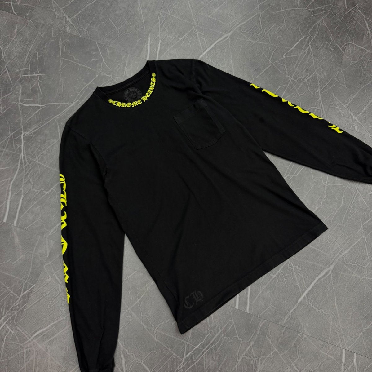Chrome Hearts Long Sleeve Neck Logo Tee "Black/Yellow"