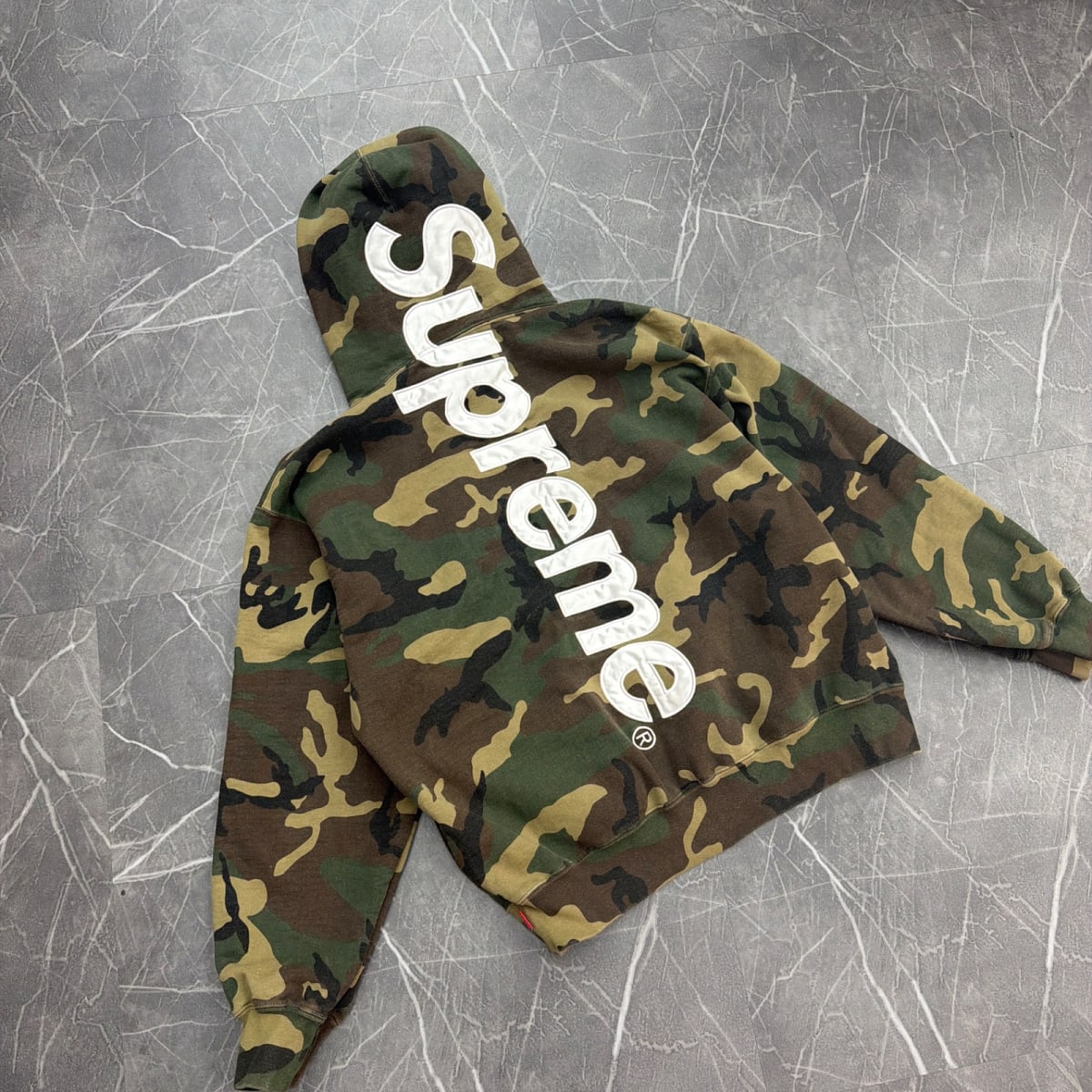 Supreme Satin Applique Hooded Sweatshirt (SS26) Woodland Camo (Size M)