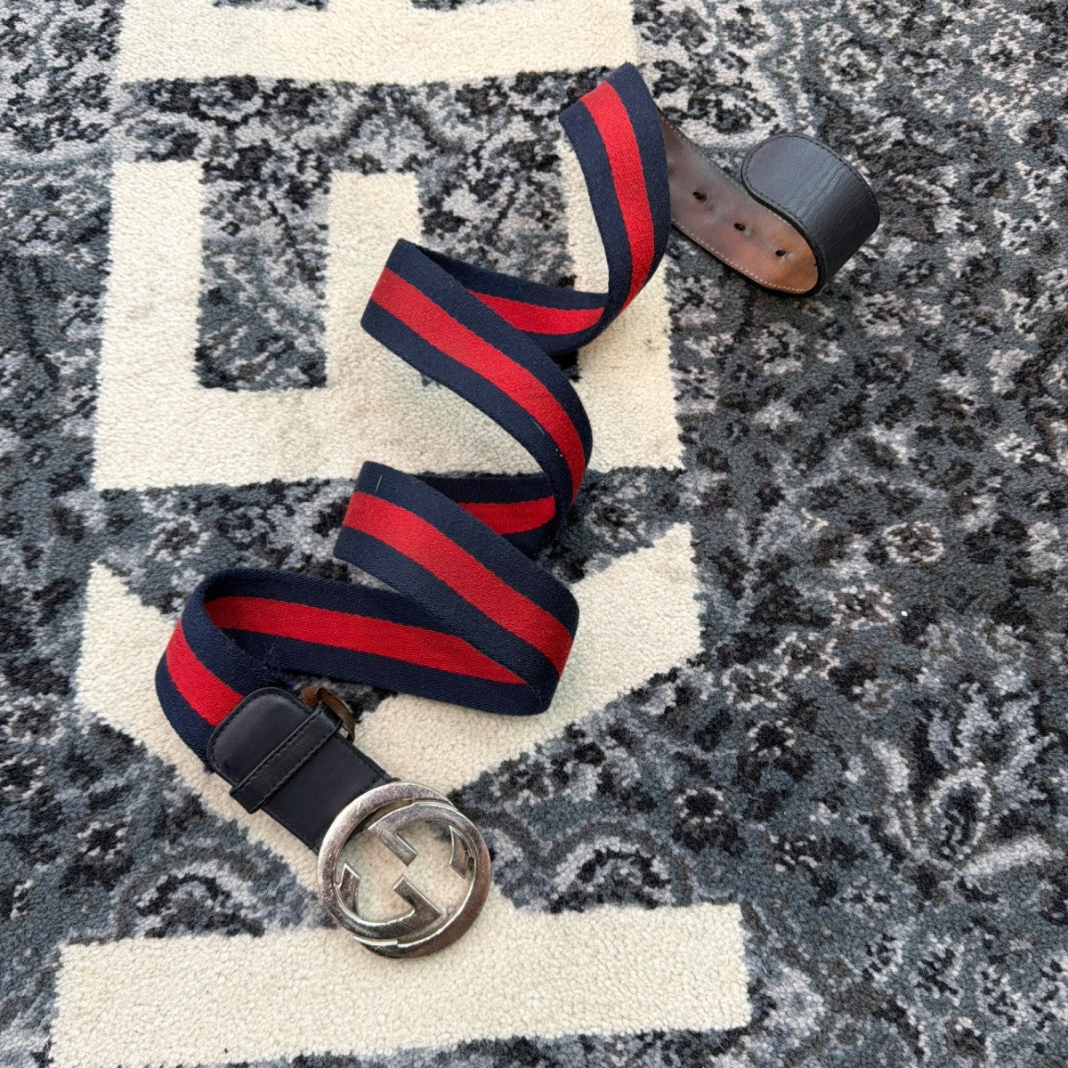 Gucci Web GG Leather Belt Navy Red - Image 2