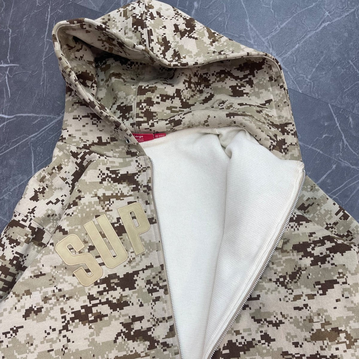 Supreme Arc Logo Thermal Zip Up Sweatshirt Tan Digi Camo (Size L) (Lightly Worn)