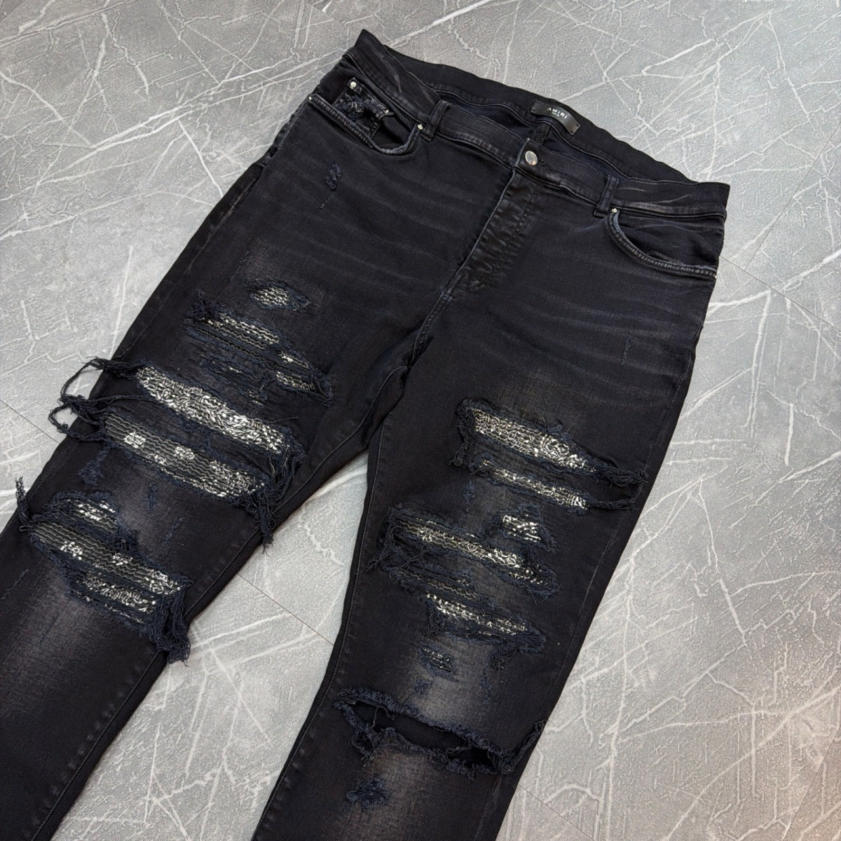 Amiri Black Bandana Ripped Denim Jeans - Image 2